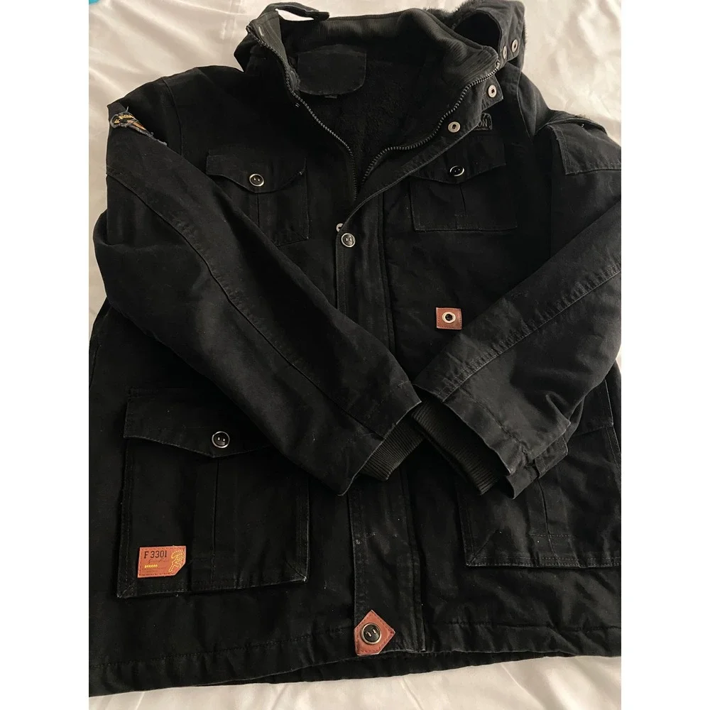 Now's Fashion Mens Utility Field Jacket GORPCORE Canvas Parka Size XL Black